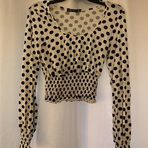 Black and white polka dot long sleeve blouse